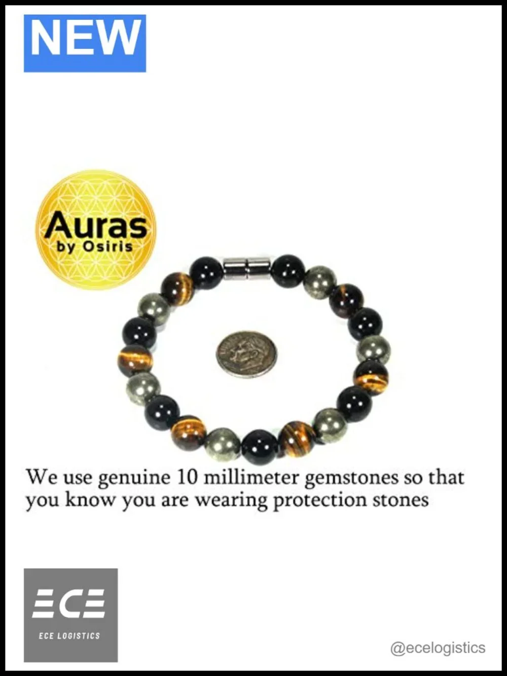 Triple Protection Bracelet Black Tourmaline Tiger Eye Pyrite Beaded Cuff 9 in